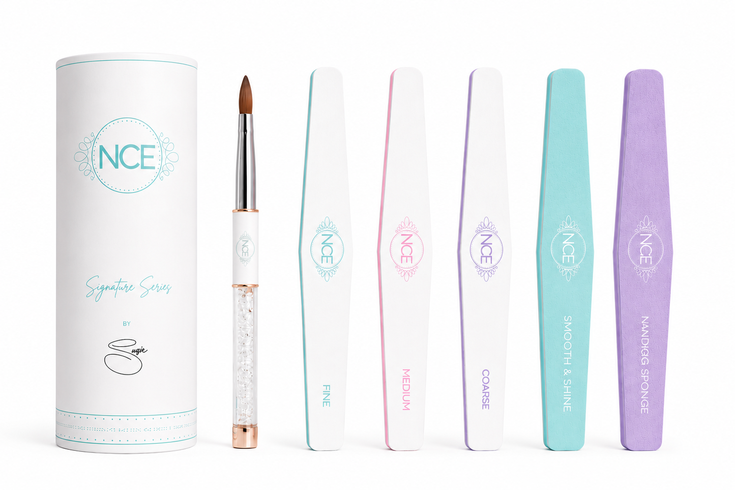Suzie's Signature Acrylic Brush & Premium Files Kit: White & Rose Gold Edition